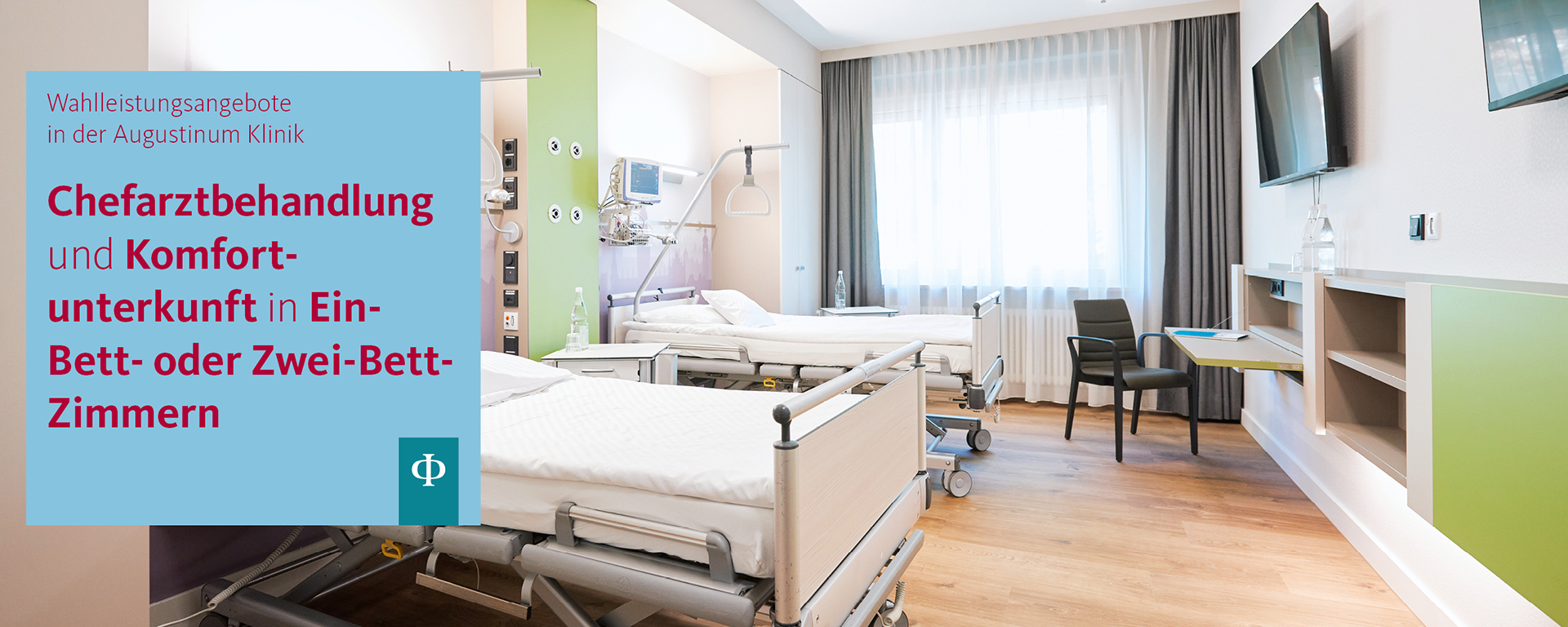 Wahlleistungsangebote in der Augustinum Klinik: Chefarztbehandlung und Komfortunterkunft in Ein-Bett- oder Zwei-Bett-Zimmern