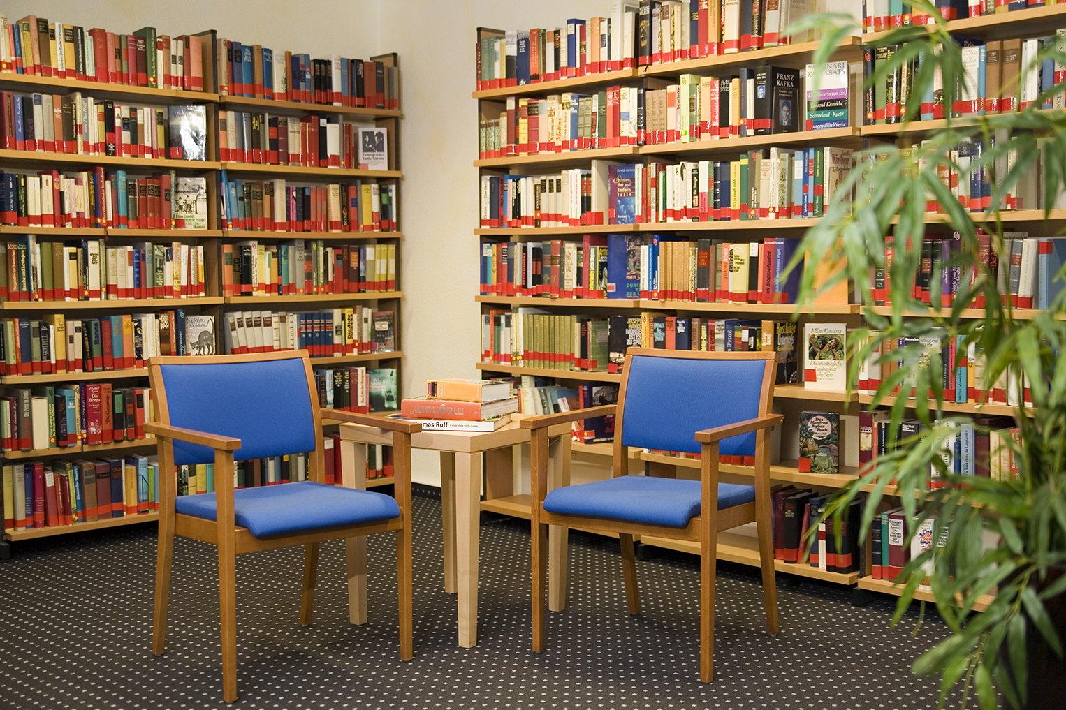 In der gut sortierten Bibliothek liegen auch Magazine, Tages- und Wochenzeitungen aus.