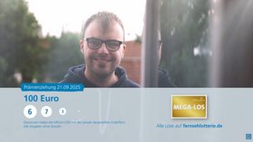 Screenshot aus dem Film der Deutschen Fernsehlotterie zur Beratungsstelle BeWoBe mit Abbildung eines Wohnungssuchenden und Gewinnzahlen der Lotterie
