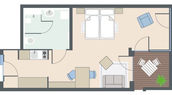 1,5-Zimmer-Wohnung mit 51 Quadratmetern 1,5-Zimmer-Wohnung mit 51 Quadratmetern