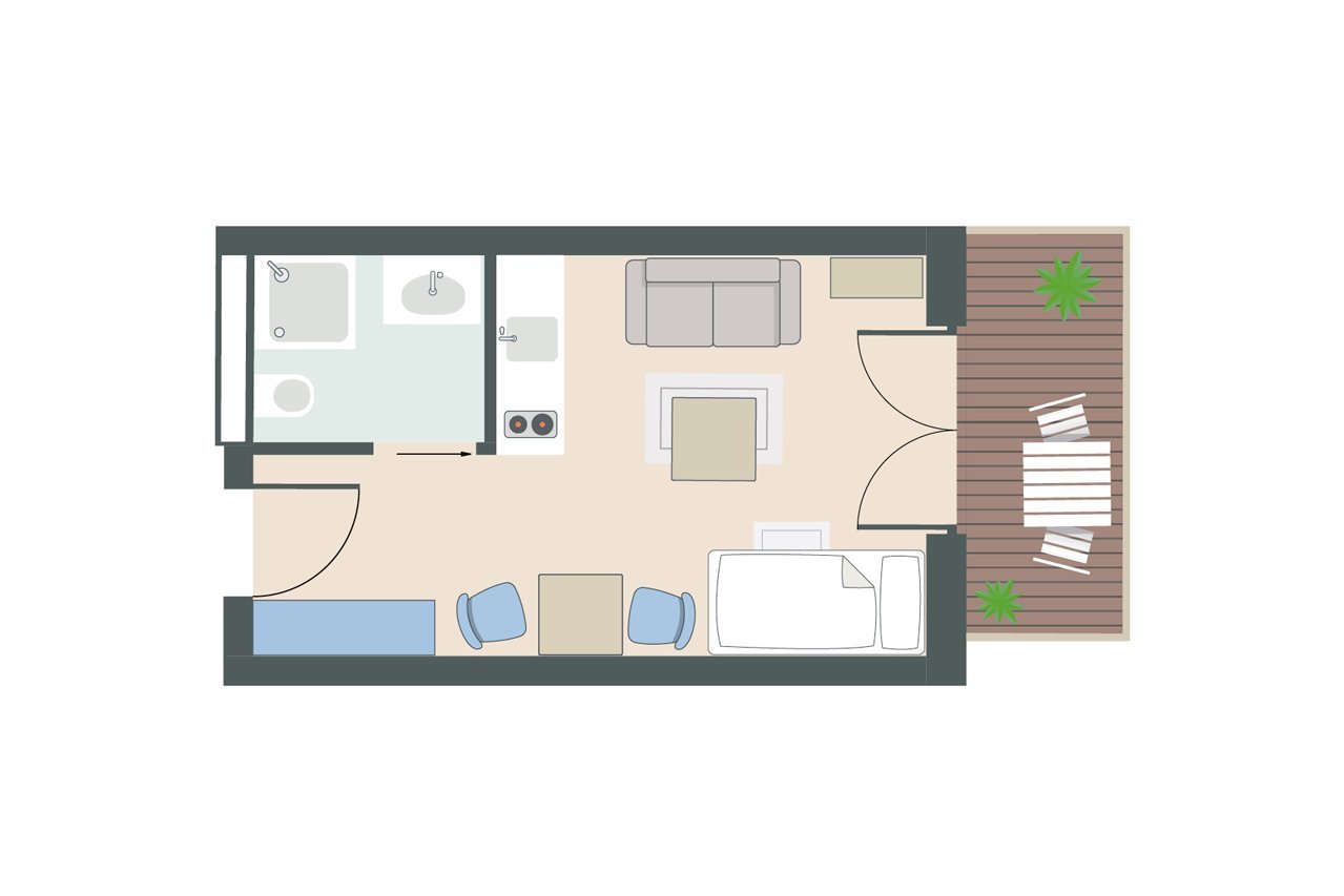 Augustinum Berchtesgadener Land Wohnung 31qm Grundriss einer 31-Quadratmeter-Wohnung des Augustinum Berchtesgadener Land