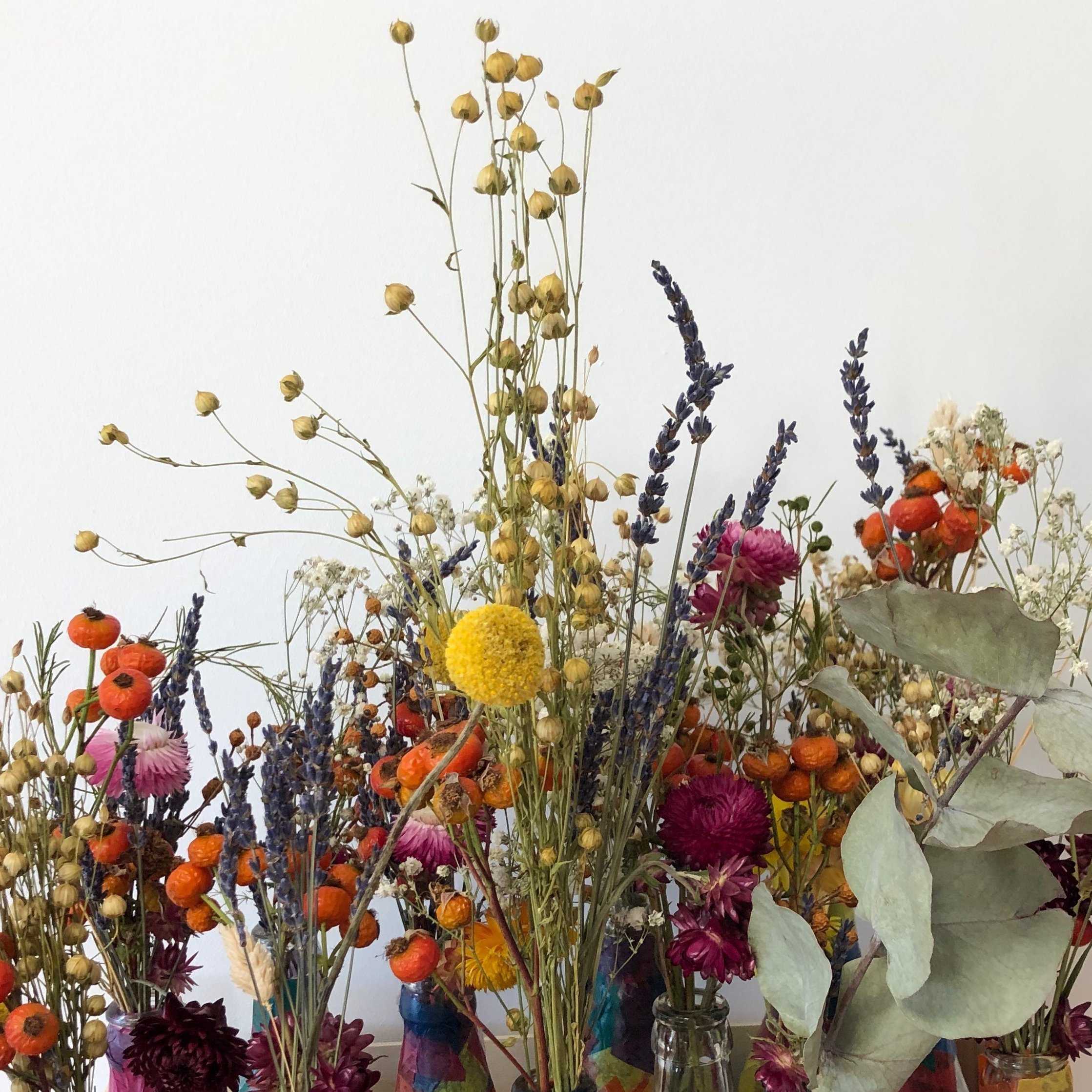 AG Blumengrüße Blumen in bunten Flaschen