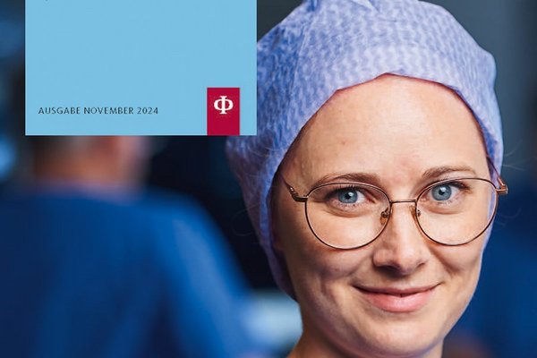Eine junge Mitarbeiterin der Augustinum Klinik auf dem Titelblatt des Augustinum Klinik Magazins in der Ausgabe von November 2024