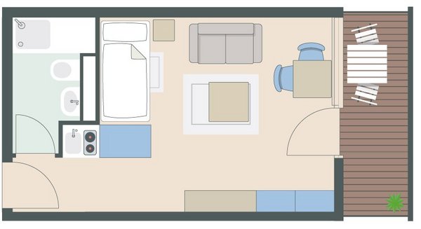 1-Zimmer-Appartement mit 25 Quadratmetern 1-Zimmer-Appartement mit 25 Quadratmetern
