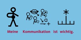 Zu sehen sind drei Symbole der Symbolsprache für Menschen mit Behinderung